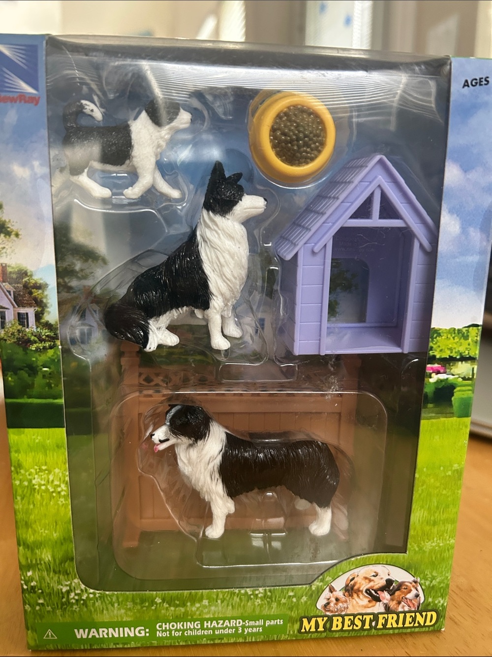 Black and White Dog Playset with Purple Dog House